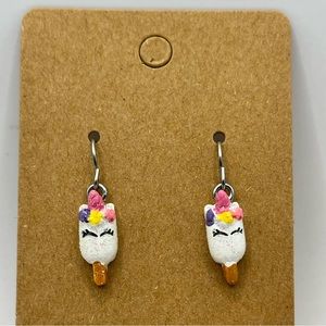 Pastel cartoon unicorn popsicle dangling earrings